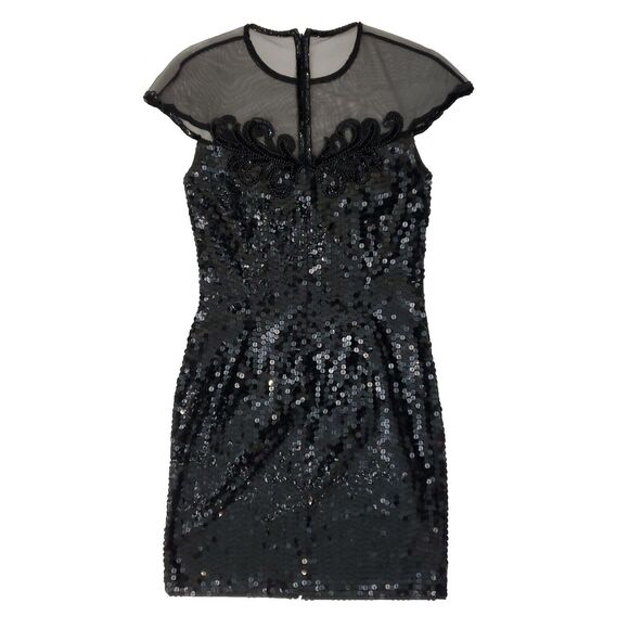 Vtg Nite Line Sheer Sequin Sparkly Dress Beaded Black 8 Taylor Swift Bad Rep Era - Picture 2 of 12